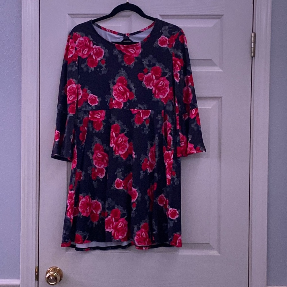 Red and Black Floral Dress